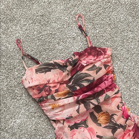 Express Strapless Floral Pink Dress - Picture 4 of 5